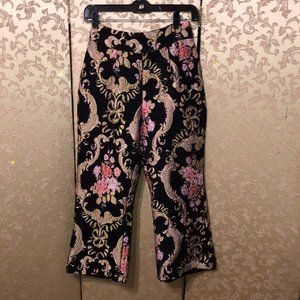 For Love & Lemons Black Pink Floral Roses Brocade Jacquard Pants Size Small S XS